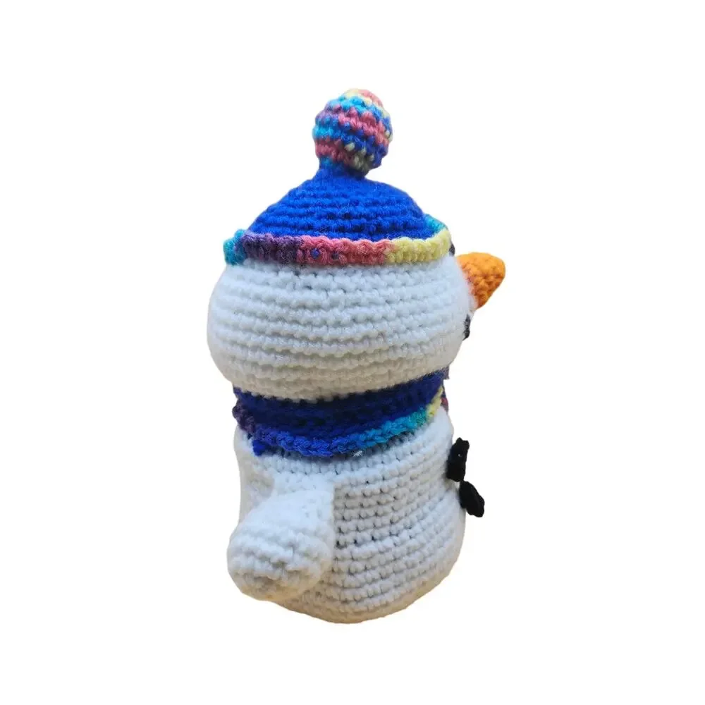 Hand Crocheted Amigurumi Snowman Figure Statuette Trinket Box Storage 9 Inches